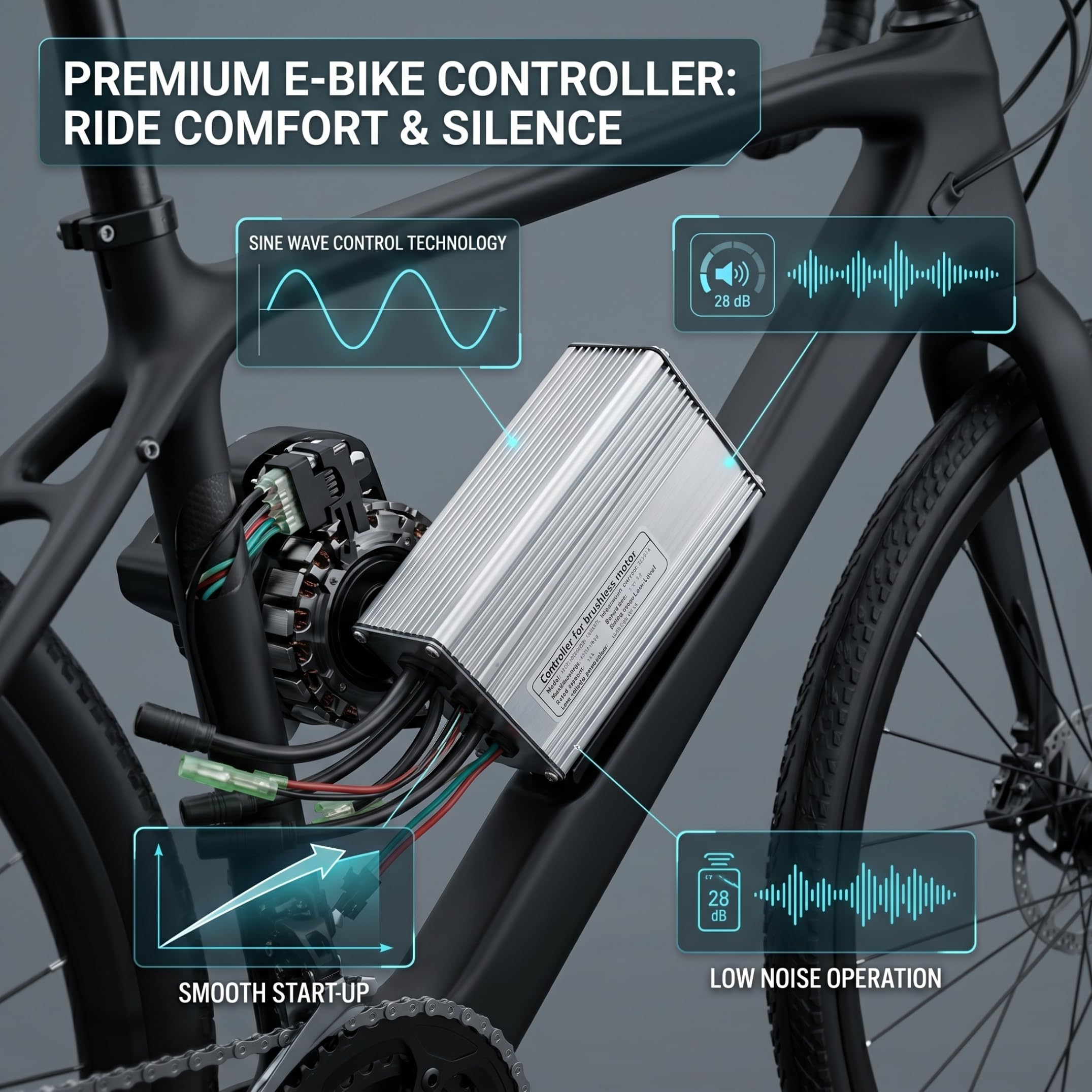 Contrôleur de vélo électrique étanche argenté 500W 48V | Sine étanche, convient aux vélos électriques de 500 W, idéal pour les travaux de réparation
