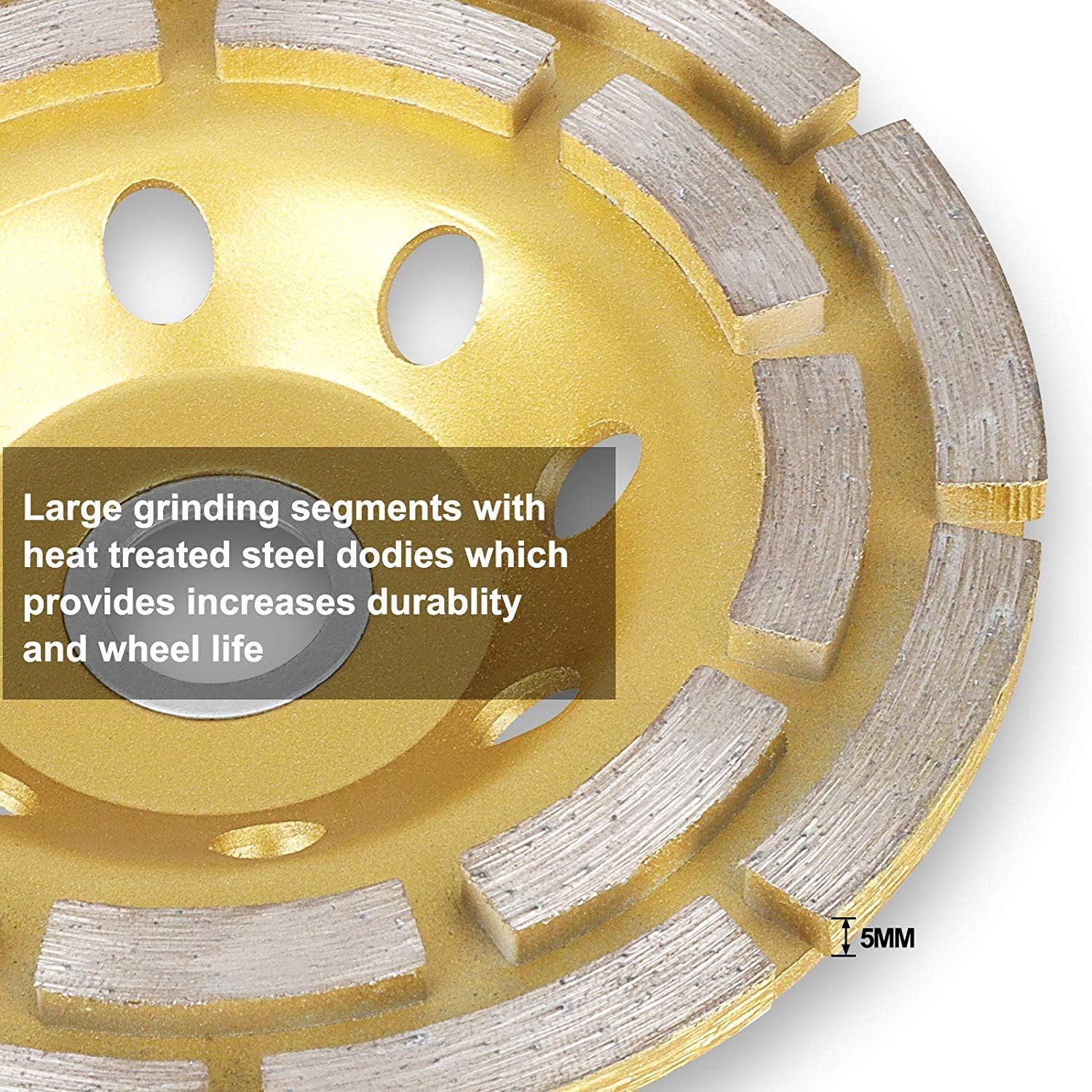EEEkit 4-1/2-Inch Double-Row Diamond Cup Surface Grinding Wheel, 12-Segment Heavy Duty Turbo Row Concrete Grinding Wheel Disc for Angle Grinder, for Granite, Stone, Marble, Masonry, Concrete