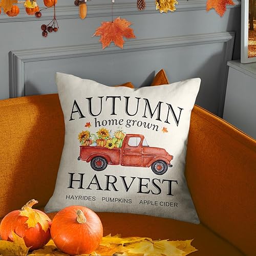 Miniatura 7 de Fundas de almohada otoñales de 18 x 18 pulgadas, diseño de calabaza, espantapájaros, granja, día de Acción de Gracias, decoración del hogar, juego