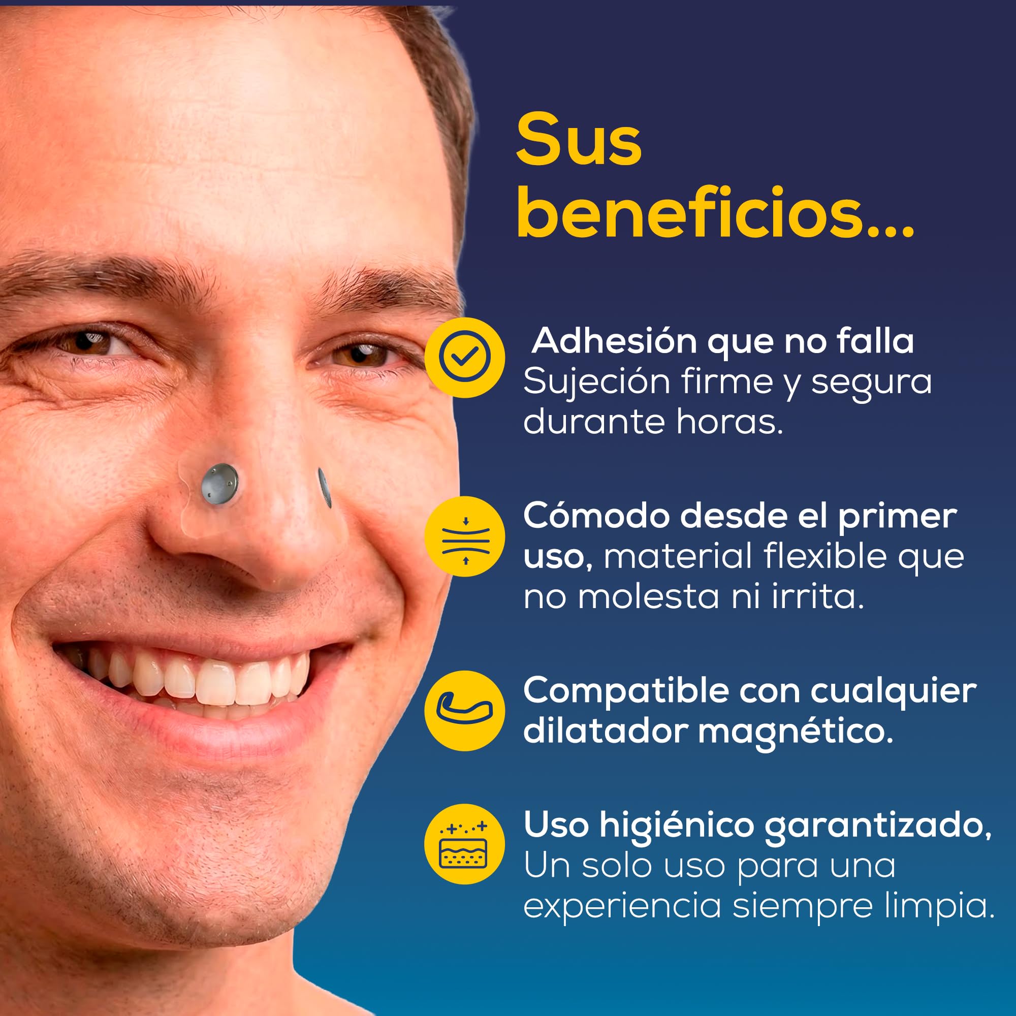Tiras Nasales Magnéticas Recambios – 60 Adhesivos Transparentes Hipoalergénicos para 30 Días – Parches Antironquidos Compatibles con Tira Nasal Magnética, Respiración Nasal Mejorada - HerboAhorro ®