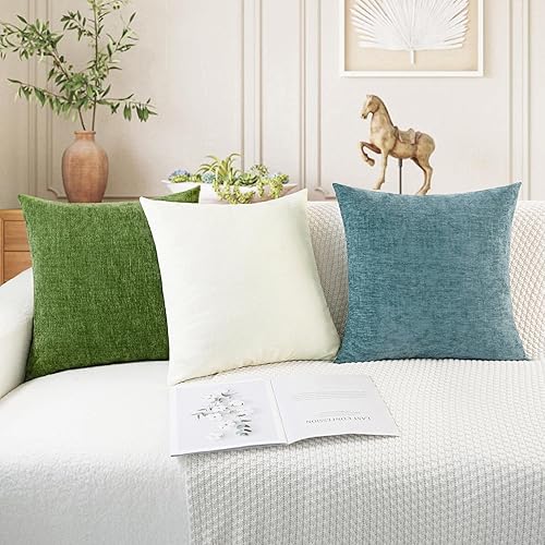 Miniatura 5 de CaliTime - Paquete de 2 fundas de almohada acogedoras para sofá, decoración del hogar, felpilla suave teñida sólida, 18 x 18 pulgadas, verde bosque