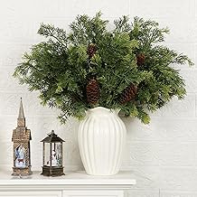 8Pcs Real Touch Artificial Christmas Cedar Branches- 45cm Faux Cedar Stems Realistic Greenery Plants for Vase Xmas DIY Crafts Indoor Outdoor Home Decor