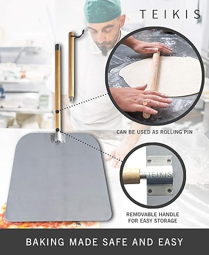 Miniatura 4 de Cortador de pizza estilo balancín y cáscara de pizza, cortador de metal para pizza grande de 14 pulgadas, cortador de cuchillas afiladas con bandeja