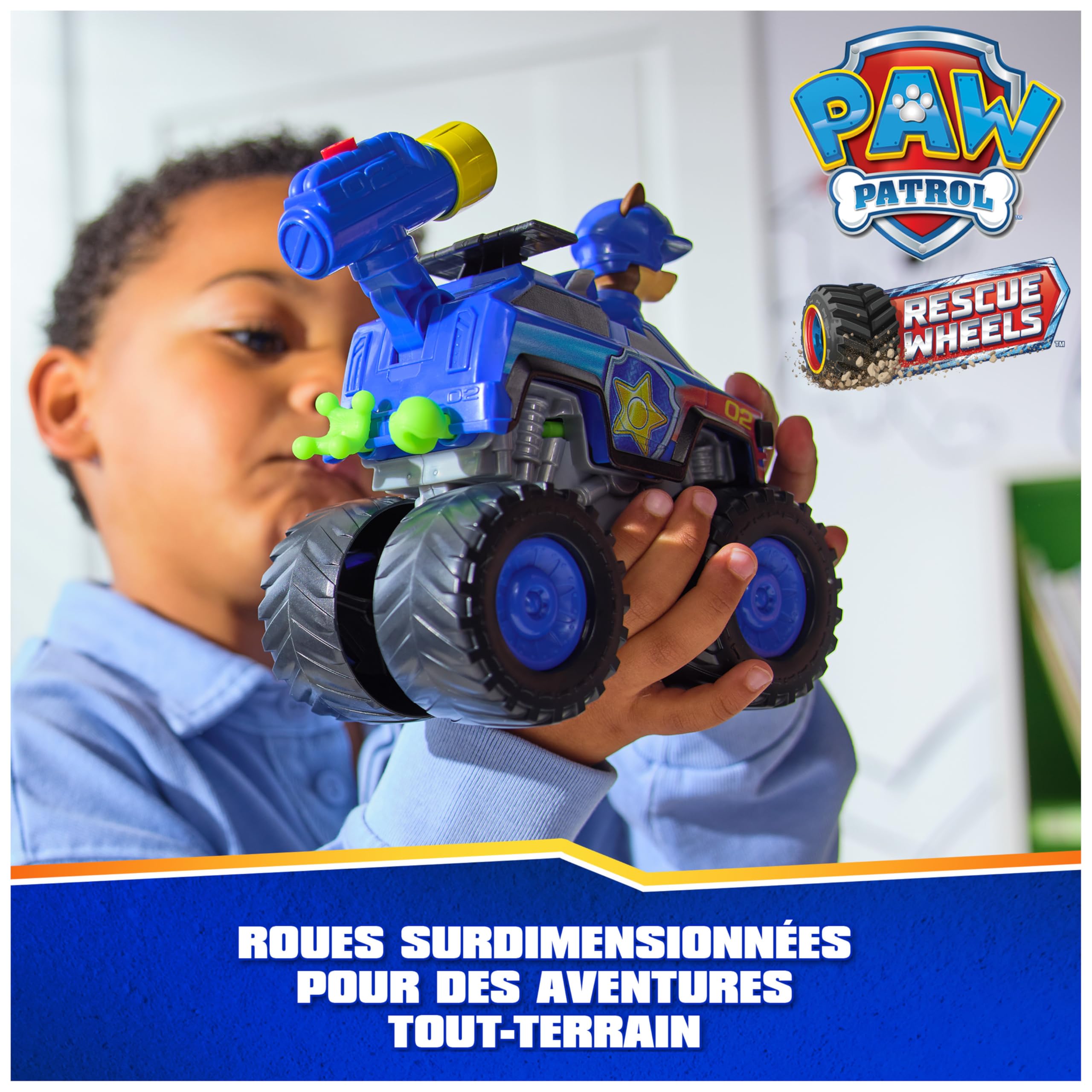 Paw Patrol - Pat Patrouille - Véhicule Figurine Chase Rescue Wheels - Voiture Figurine À Collectionner - 2 Projectiles - Tout-Terrain - Pat Patrouille Jouet - Voiture Enfant - Jouet Enfant 3 Ans Et +