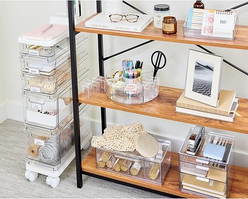 Miniatura 6 de iDesign The Sarah Tanno Collection - Organizador de cajones de plástico para cosméticos, transparenteblanco, grande