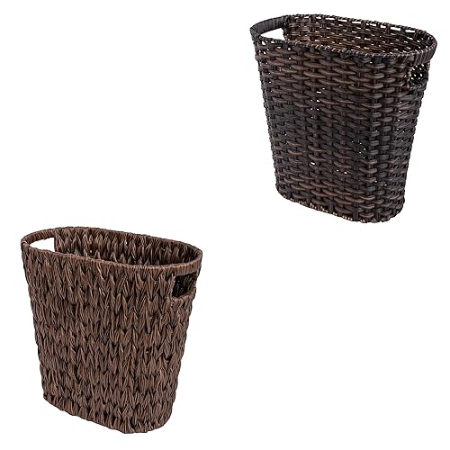 GRANNY SAYS Paquete de 1 bote de basura pequeño marrón y 1 paquete de papeleras de mimbre para baño, color marrón oscuro