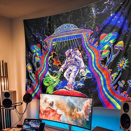 Miniatura 2 de AACKart Divertido tapiz de astronauta alienígena, tapiz de pared fresco con OVNI, nave espacial y galaxiaVía Láctea, 59.1 x 51.2 pulgadas