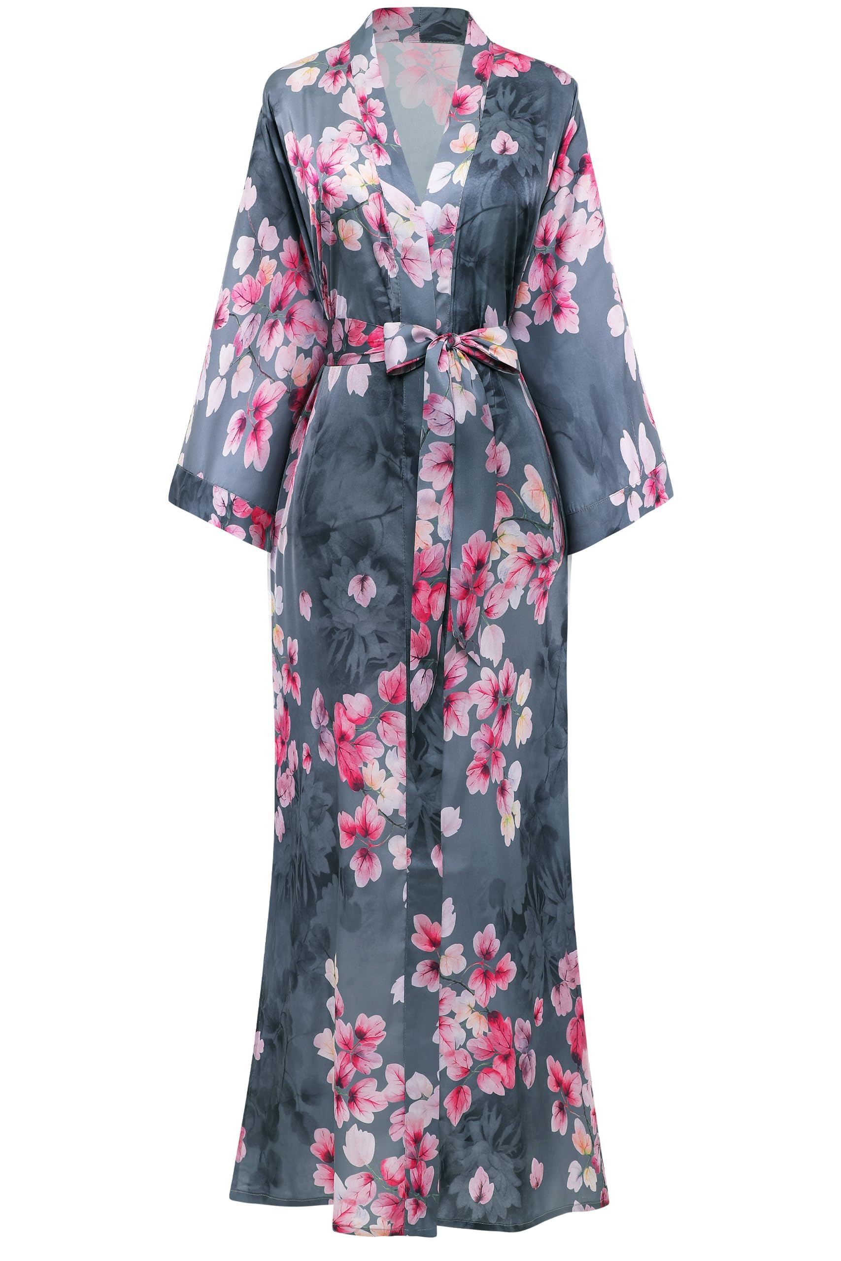 BABEYOND Vestido Kimono Pijama de Seda Novia Kimono de Seda Ropa de dormir de Satén Estampado Pavo Real