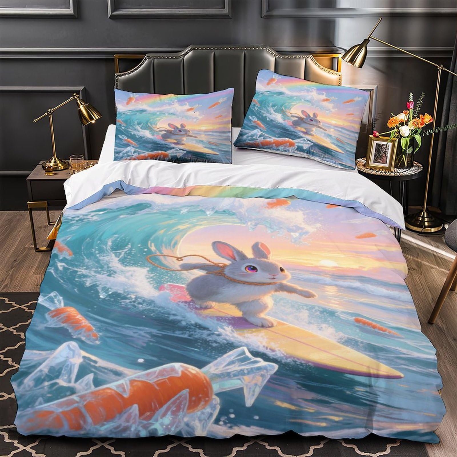 Housse de couette lapin surf anti-tache pour simplifier la vie des parents
