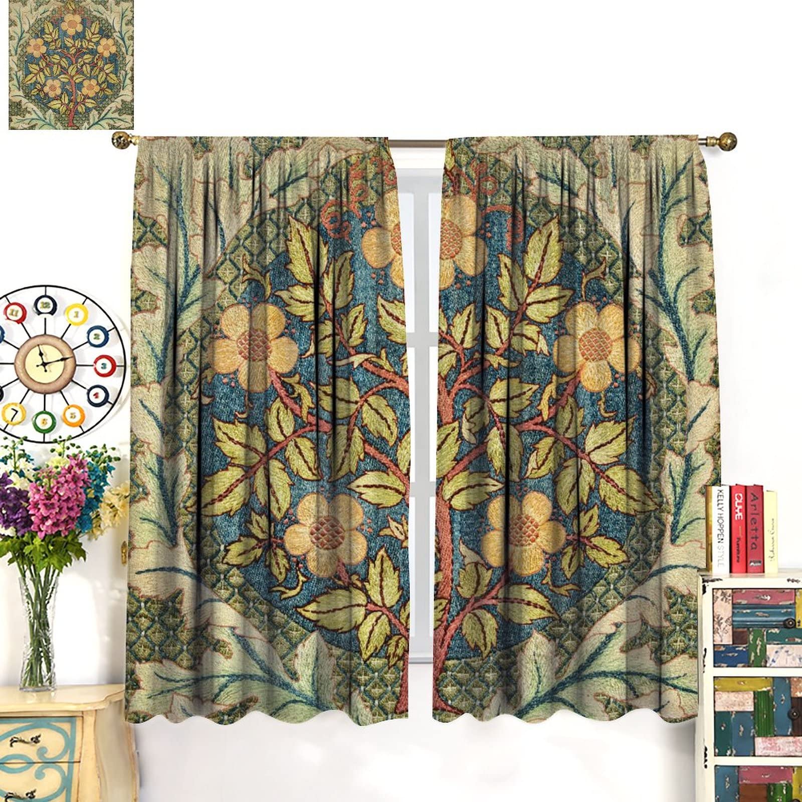 Amazon｜William Morris ボタニカルアート ウィンドウカーテン 有名な