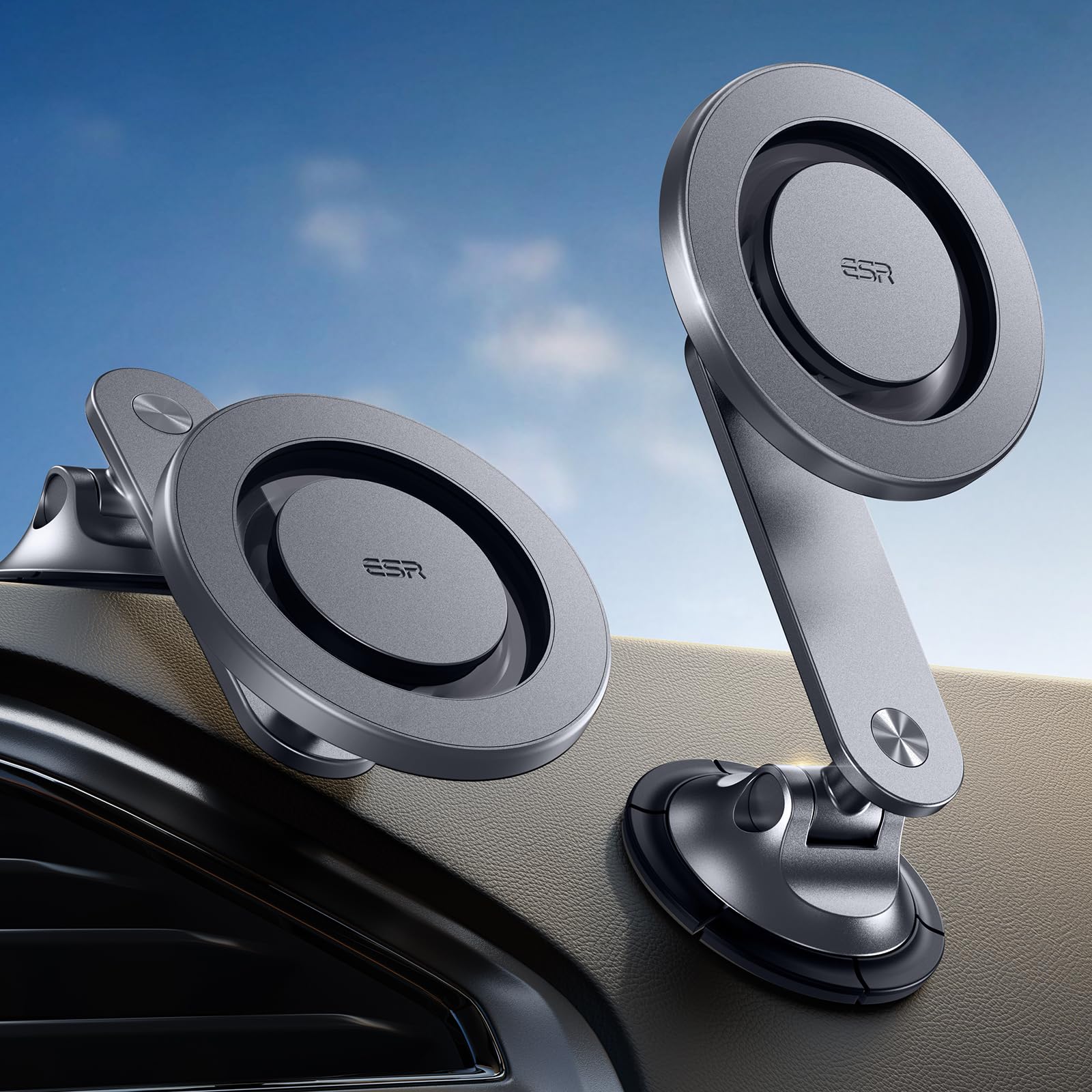ESR for MagSafe Car Mount, Dashboard Magnetic Phone Holder for Car, 360°Rotation, Car Phone Holder for iPhone 16/15/14/13/12, Samsung, Strong Magnets, Gray (with 2 MagSafe Rings)