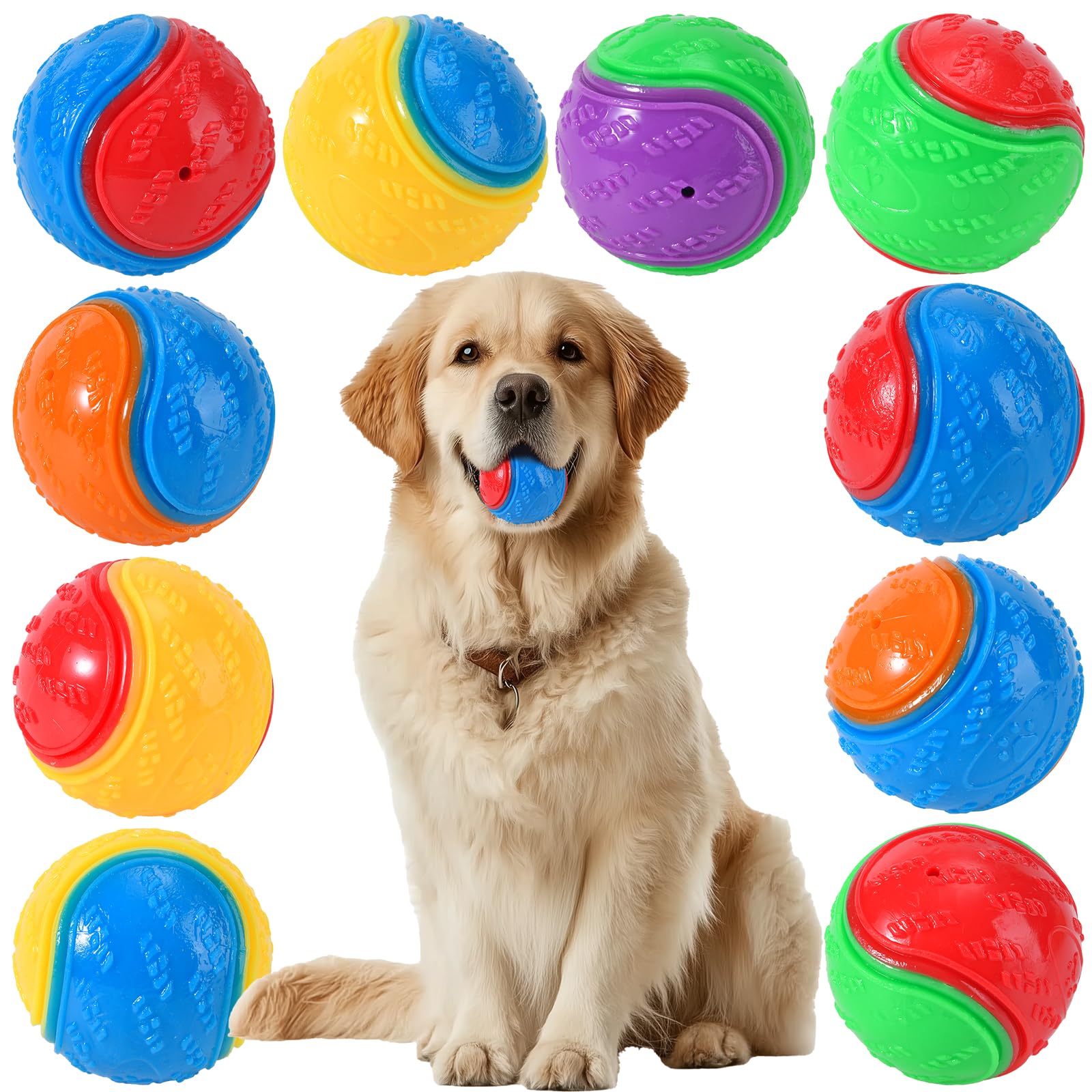 LIVORRA 10PCS Dog Balls, Squeaky Rubber Balls for Pets Interactive Dog Ball for Pet Teeth Cleaning Puppy Chew Toys