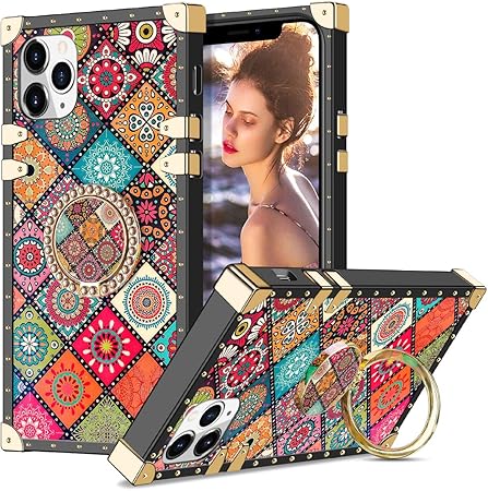 Coolden For Iphone 11 Pro Max Case With Ring Kickstand Shockproof Case Square Case Women Girls