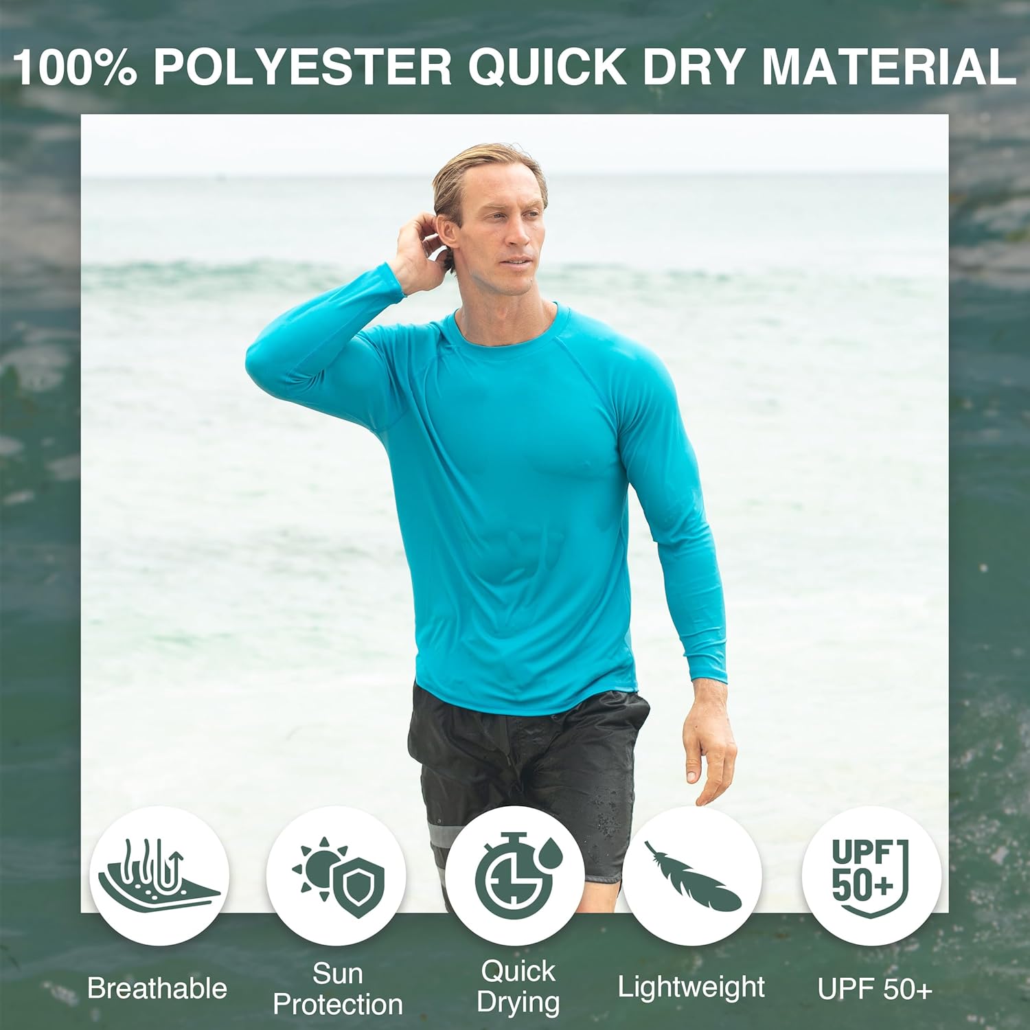 Kanu Surf Men’s Swim Shirt w/Long Sleeves – Quick-Dry Fabric, UPF 50+ Workout Rash Guard for Men in Loose-Fit Design - Image 3