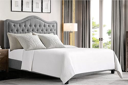 Rosevera Grayson - Cama de cabecera ajustable con poliéster fino y botones para dormitorio, Queen, gris