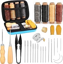 29 Pcs Leather Sewing Kit, Leather Tooling Kit with Curved Mattress Needles, Waxed Thread, Storage Bag and Awl, Leather Working Tools and Supplies for Sewing, Crafting, Bookbinding