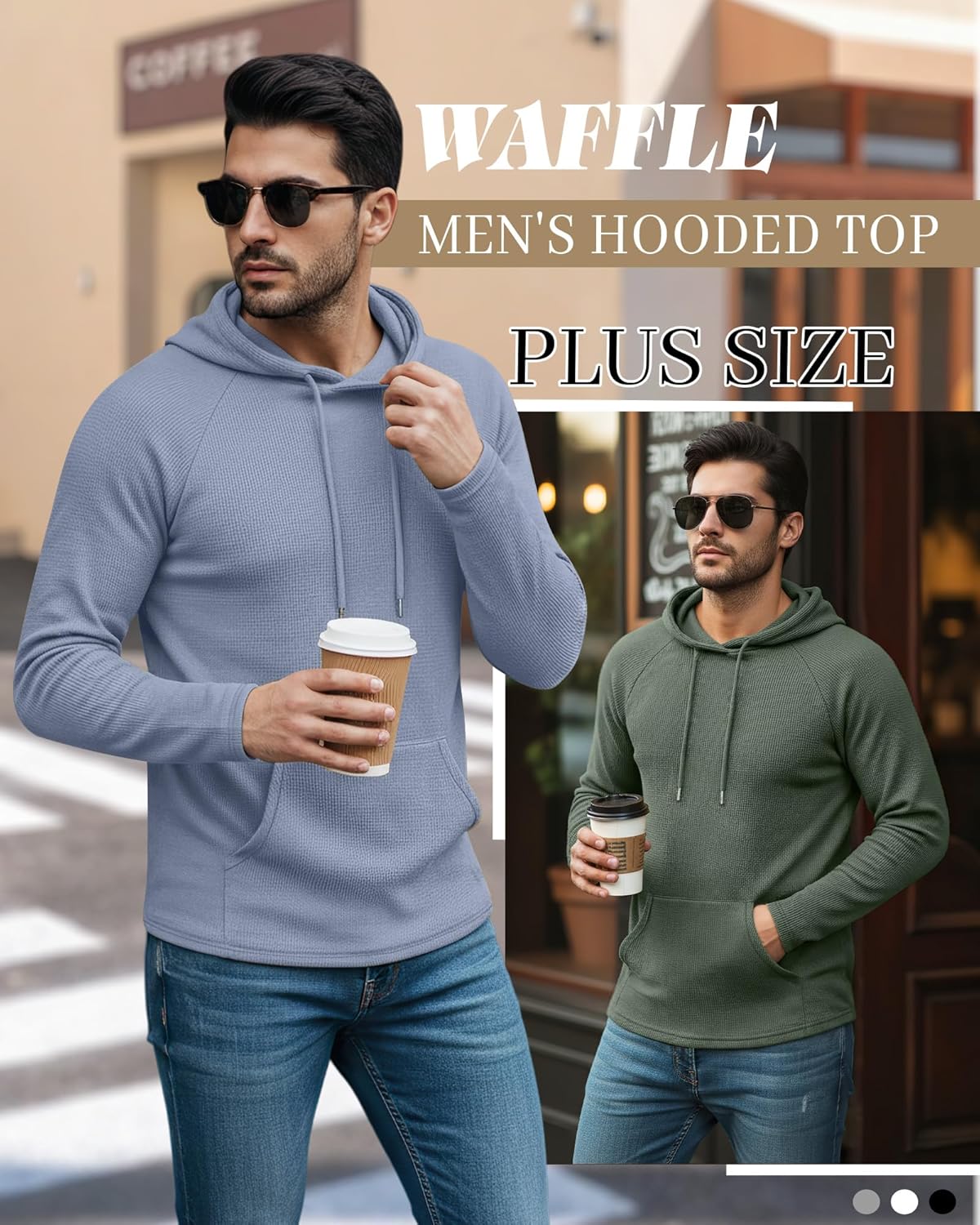 3 Pack Men's Big and Tall Hoodies Long Sleeve Waffle Knit Sweatshirts with Pocket Casual Workout Pullover - Image 3
