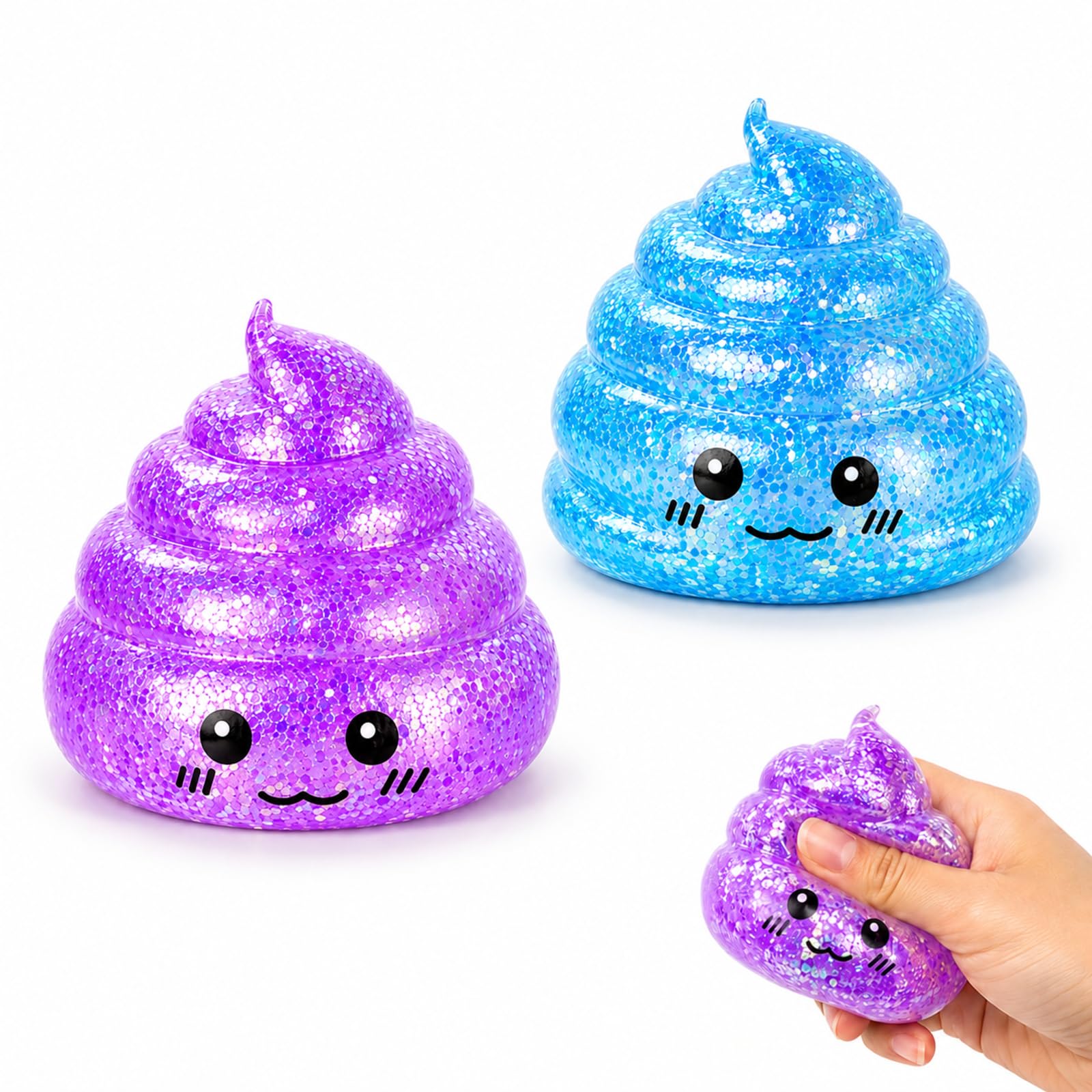 2 PCS Poo Squishy, Squishy Poo Fidget for Stress Relief and Focus Improvement, Office Desk Accessories for Anxiety Management and Portable Relaxation, Set Includes Purple and Blue Designs
