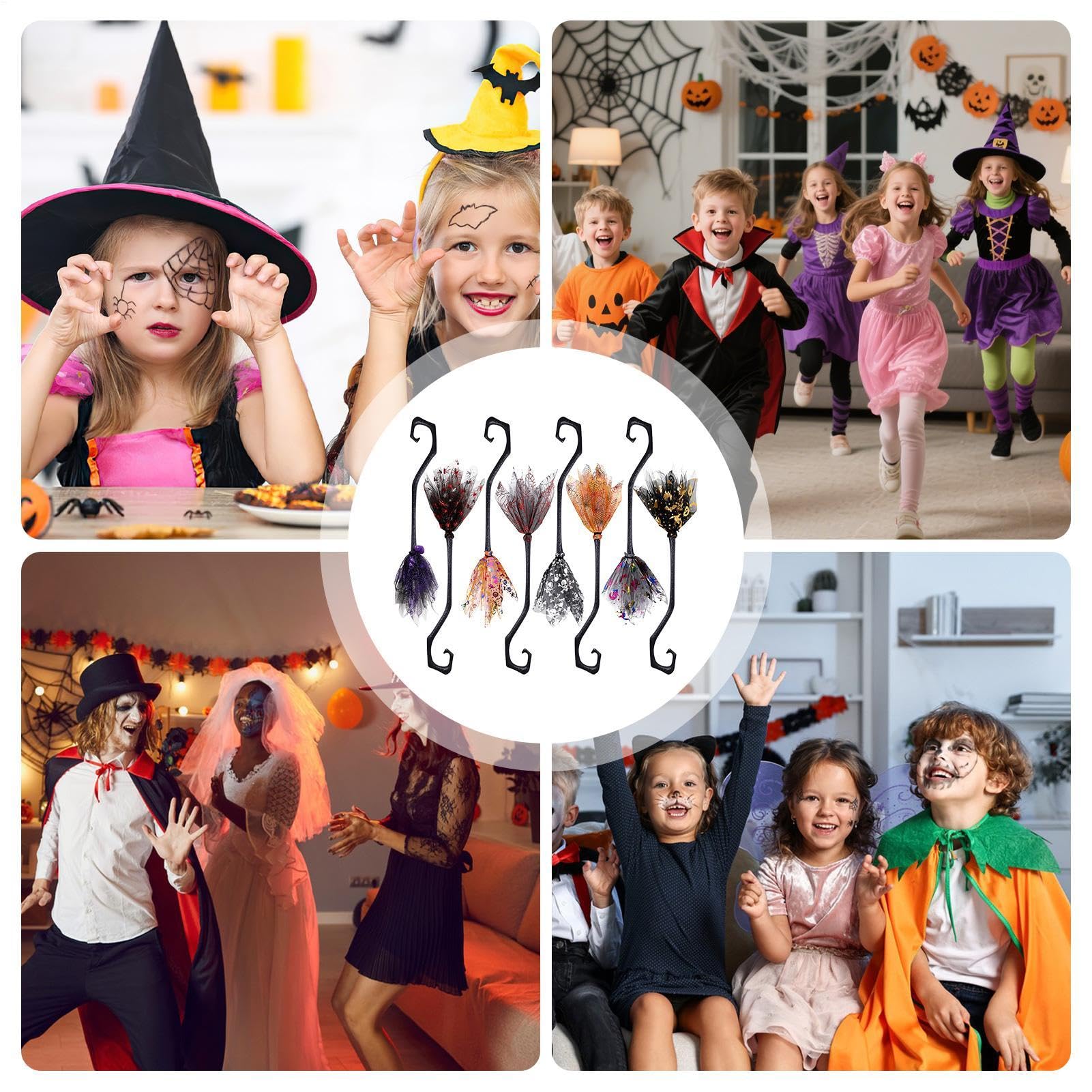 Miotła Na Halloween 8 Kolorowych Akcesoriów Cosplayowych Do Odgrywania Ról | Dekoracja Halloweenowa Miotła Czarownicy Na Dom Bar Przyjęcia Świąteczne Karnawał Maskaradę oraz Występy