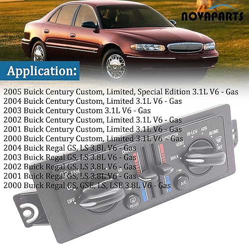Miniatura 2 de 599199 Calentador A/C Interruptor de control de clima dual para 2000 2001 2002 2003 2004 2005 Buick Century 3.1L 2000-2004 Buick Regal 3.8L 10308120