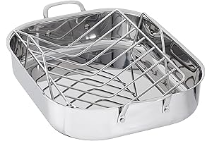 Amazon Basics 16" Stainless Steel Rectangular Roasting Pan with Rack