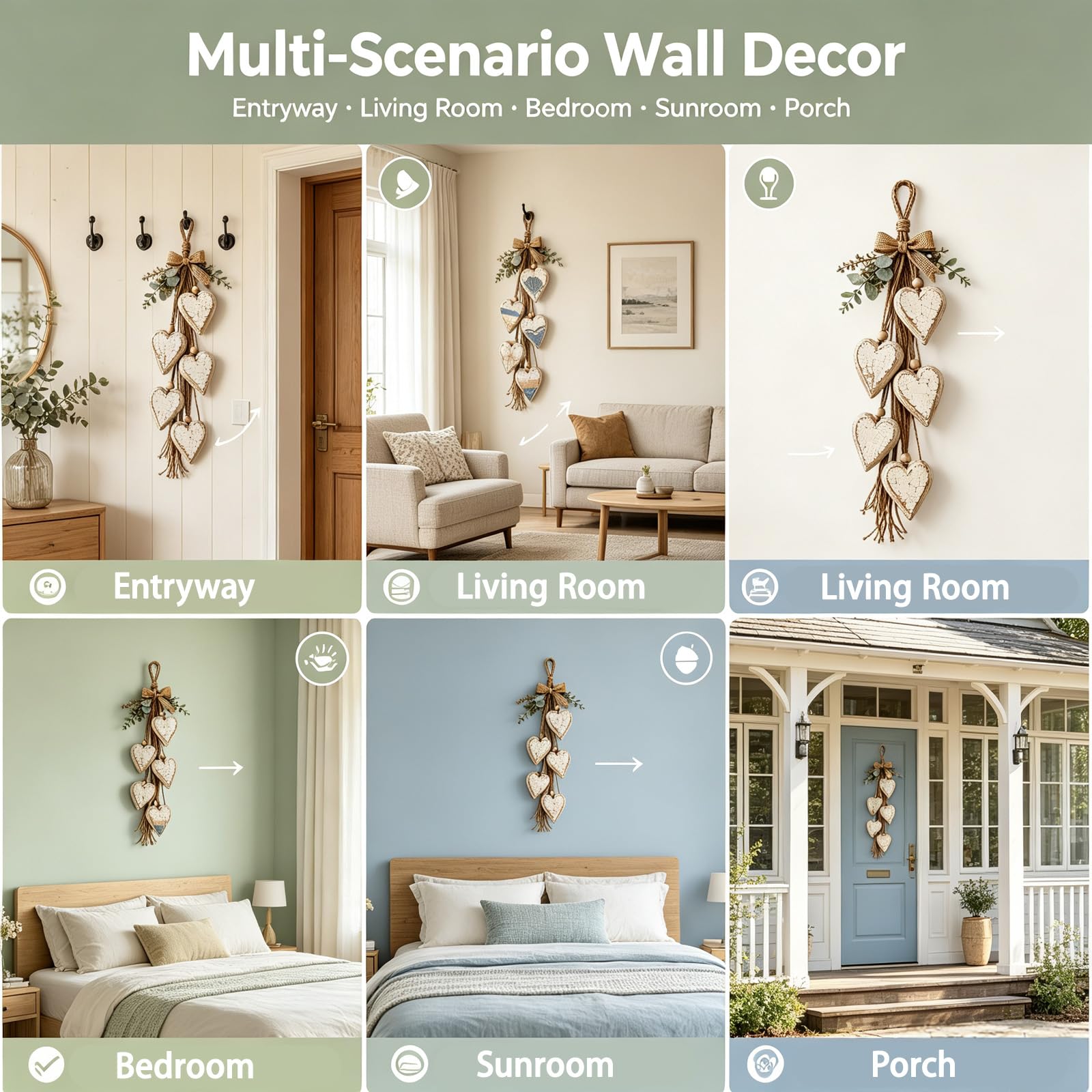Decorazione da parete rustica a forma di cuore sospesa in legno (2pcs A)