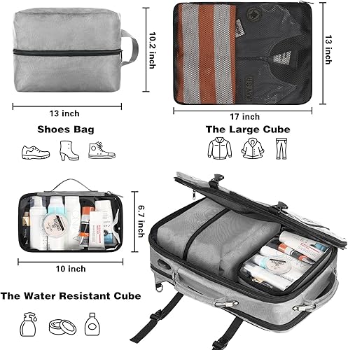 Miniatura 4 de Mochila de transporte, mochilas de viaje extra grandes aprobadas por la TSA de 50 litros con 3 cubos de embalaje, Negro-18.4, Moderno