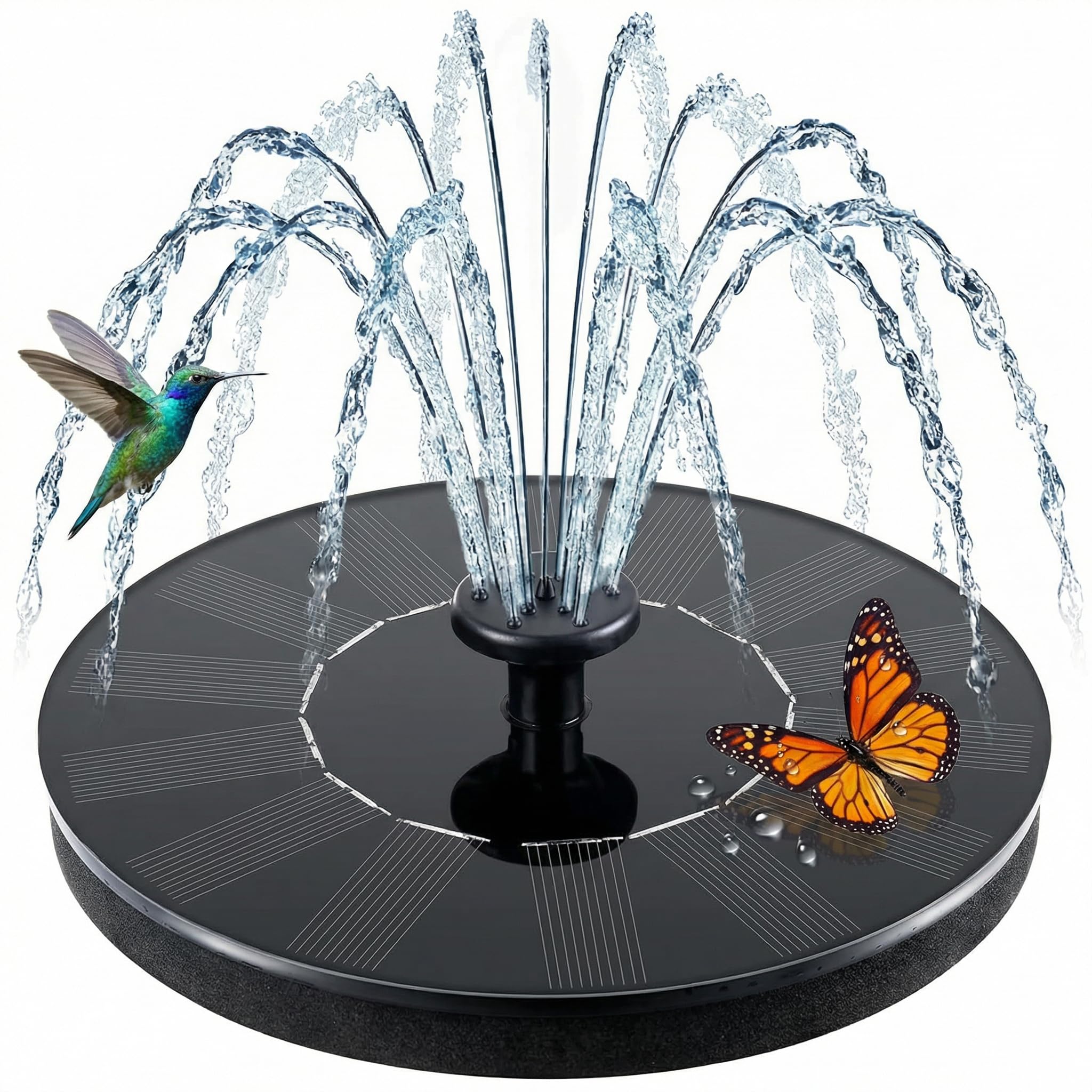 Solar Springbrunnen, 2026 Upgrade Solar Teichpumpe Wasserpumpe - Arbeiten an Trüben Tagen, Solar Schwimmender Fontäne Pumpe mit 6 Düsen für Garten,Vogel-Bad,Fisch(16cm)