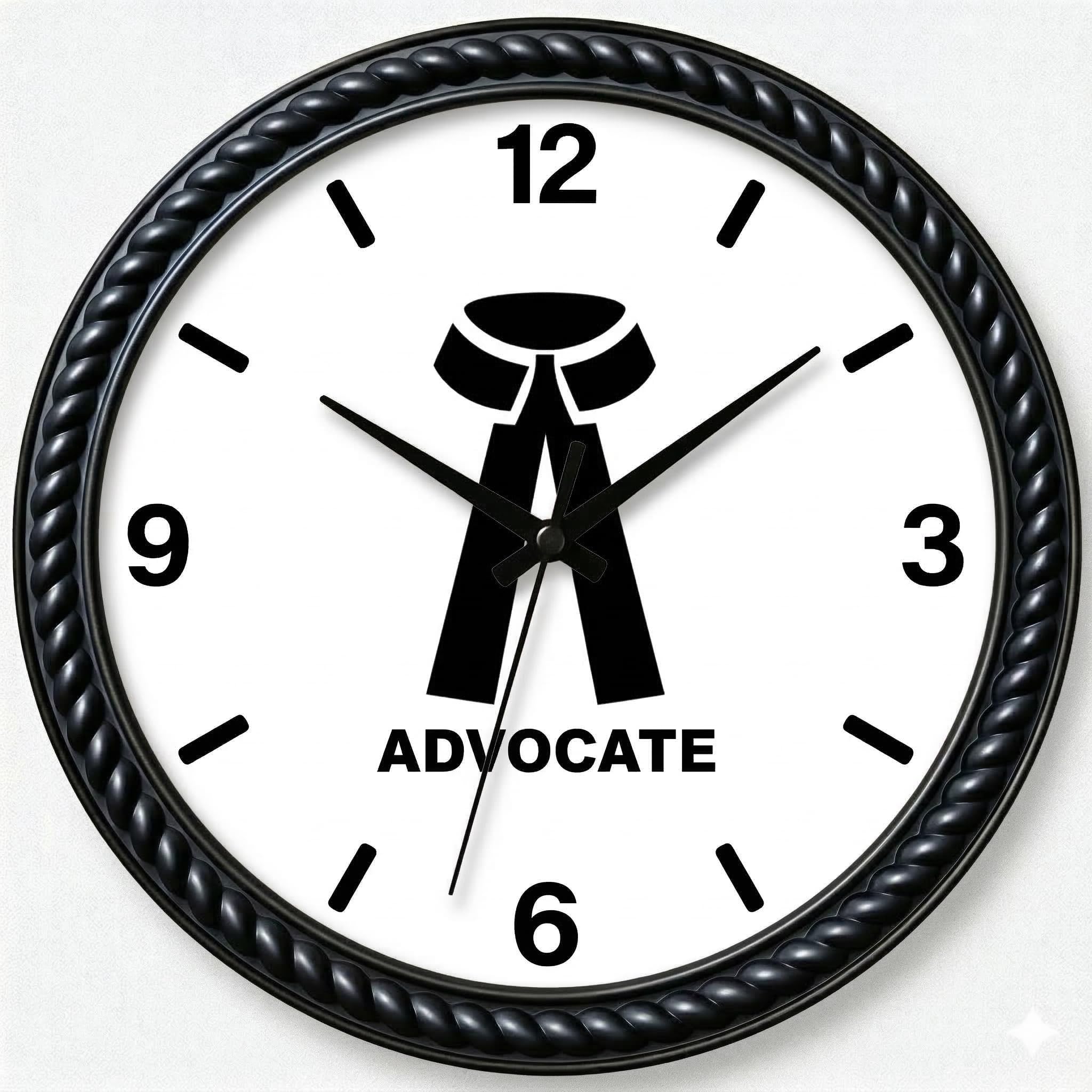 Advocate Wall Clock, Black Dial with Black Rope Frame, Lawyer Themed Decor, 10 Inch Round-picture-16