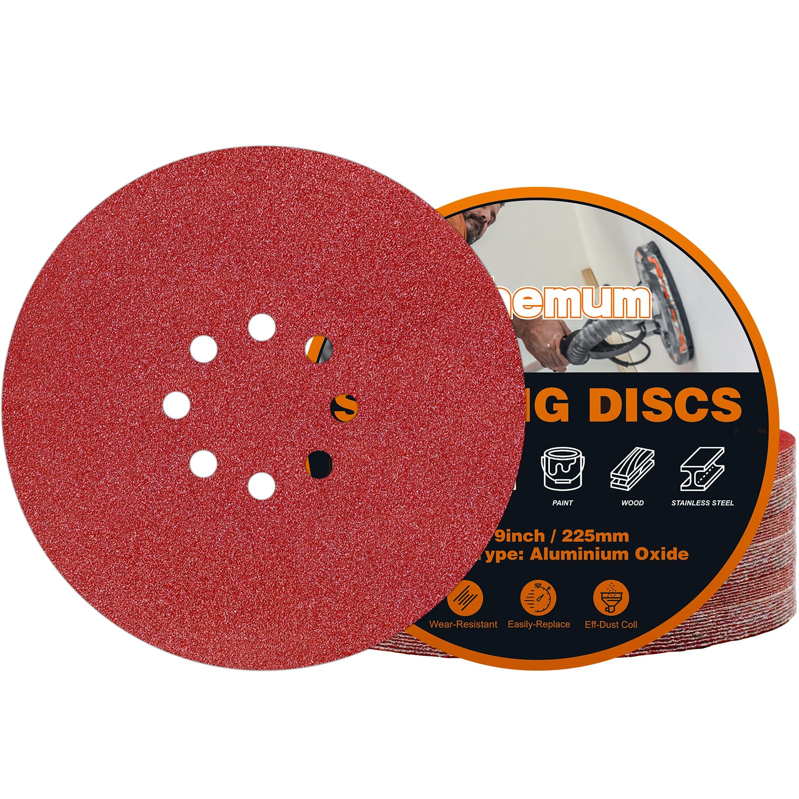 pihemum 30 PCS 225mm Sanding Discs 60 Grit 8 Hole Hook and Loop Drywall Sandpaper for Drywall Sander
