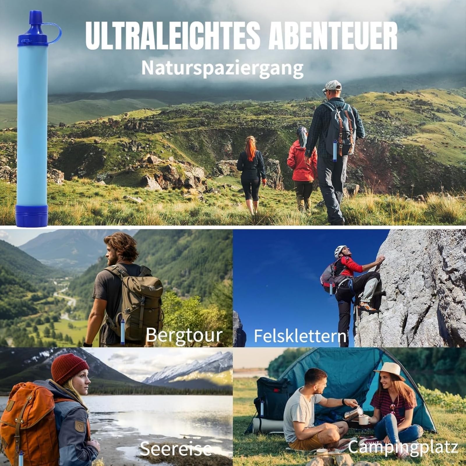 Virest Wasserfilter Outdoor,HYDRO-X1 Notfall Wasserfilter | Tragbarer Outdoor Mehrzweck Wasserfilter für Bach,Berg,Regen und Leitungswasser,Camping Wander Notfall Ausrüstung