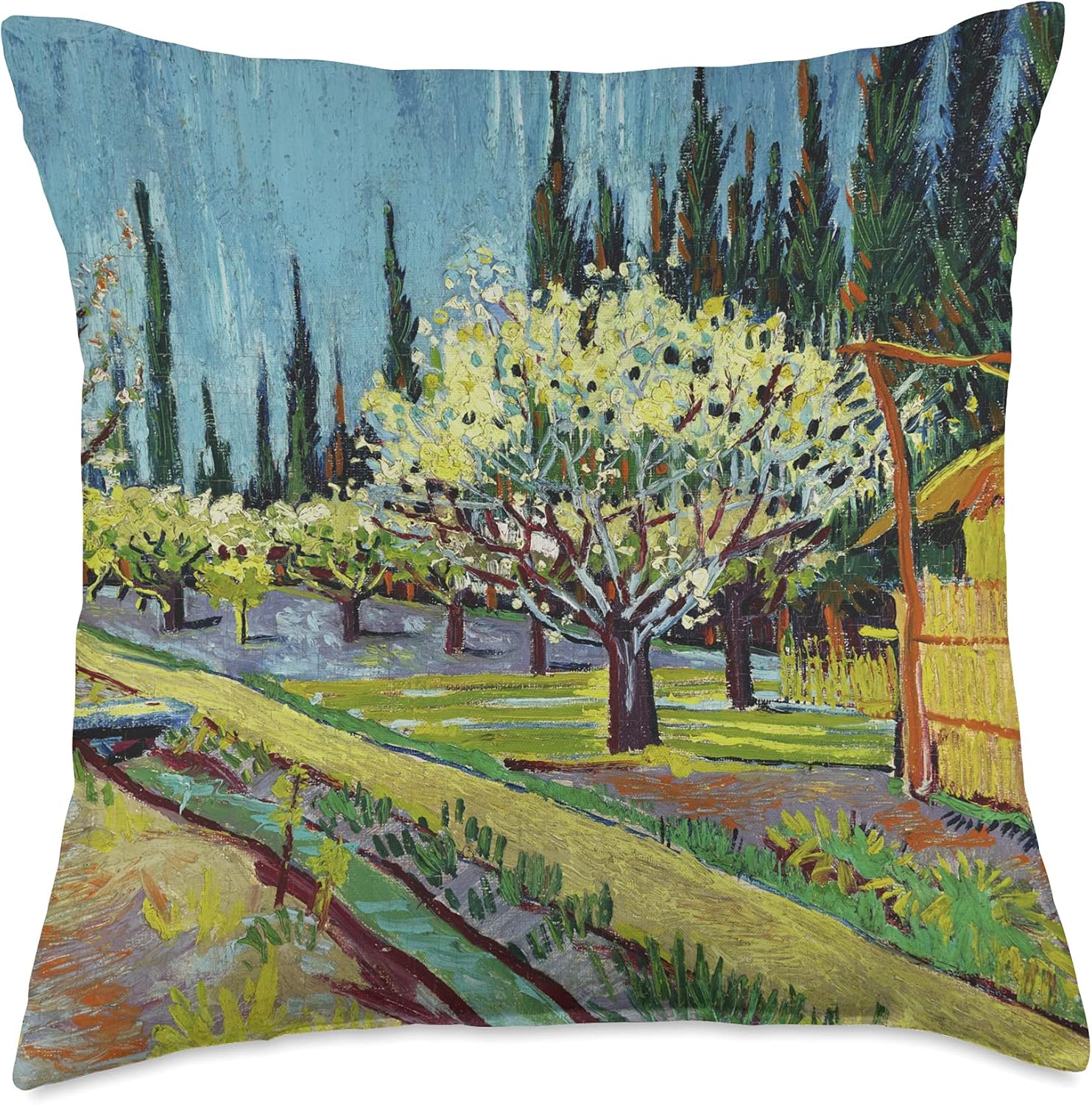 Vincent Van Gogh Orchard Bordered by Cypresses Garden Accent Throw Pillow