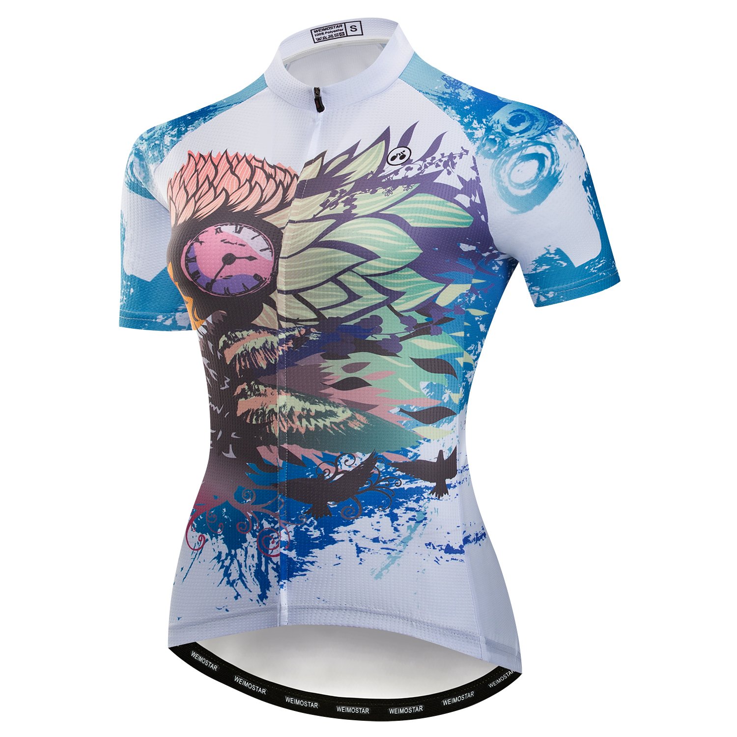 Cycling Jersey Women Bike Jersey Bicycle Breathable Short Sleeve Tops Biking Shirt Clock Blue XXL