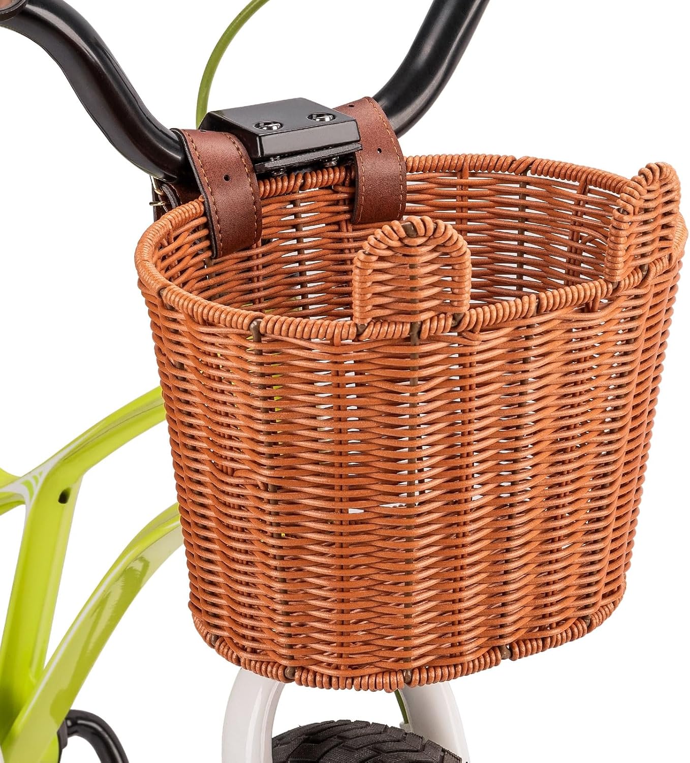 CXWXC Kids Bike Basket - Front Bicycle Bike Basket for Boys Girls - Handmade Woven Wicker Bike Baskets Adjustable PU Straps (Brown)
