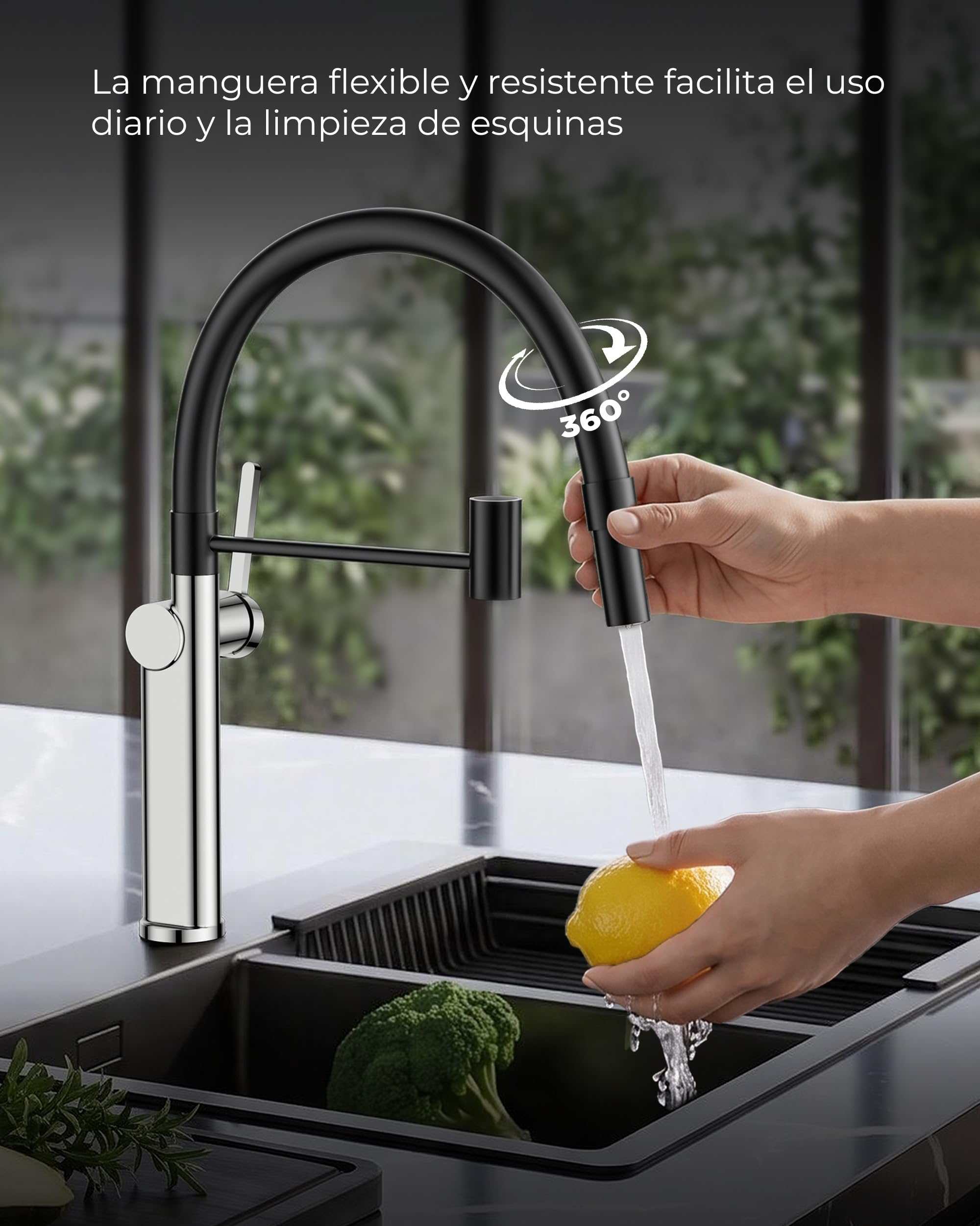 FORIOUS Grifo Cocina de cocina, Grifos Cocina Fregadero, dos modos de rociado, Grifo De Cocina Fregadero giratorio 360°, Grifo Monomando Cocina para agua fría y caliente, Cromo Pulido