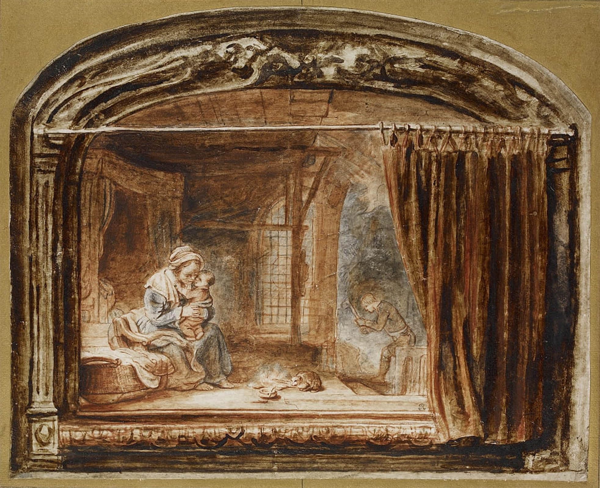 ARTXLXXBN Famous Prints Artwork Pictures Poster Painting Art the Holy Family with Cutting Wood by Nicolaes Maes Artwork Landscape Pictures for Home Decor 60x90cm