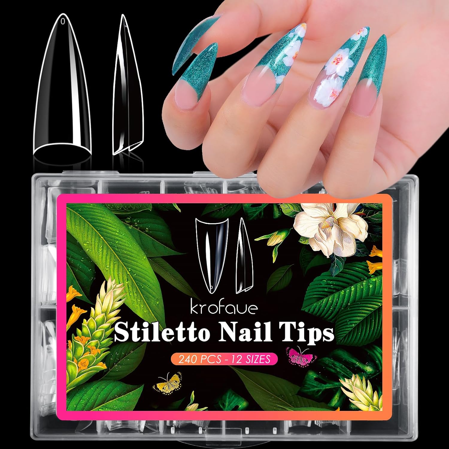krofaue Stiletto Nail Tips Soft Gel Nails 240PCS Clear