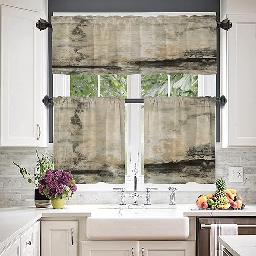 Miniatura 531 de Cenefas de cocina modernas con patrón de cobre marrón dorado para ventanas, cenefas opacas abstractas de marcas de arañazos y cortinas opacas