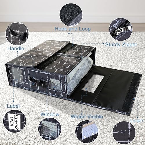 Miniatura 5 de Tohomes Juego de sábanas plegable, paquete de 2 cajas de almacenamiento con cremallera para organizador de armario de lino para sábanas, fundas de