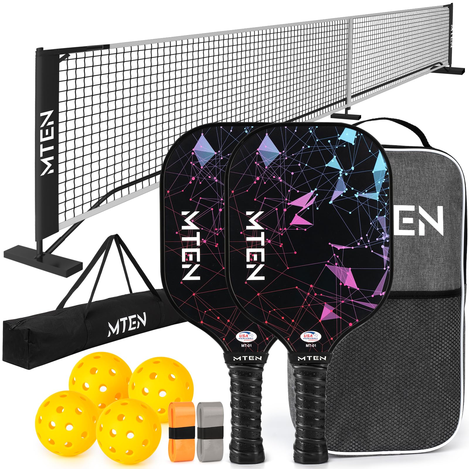 Amazon.com: MTEN Pickleball Set with 2 Rackets, 4 Balls, 1 Carry