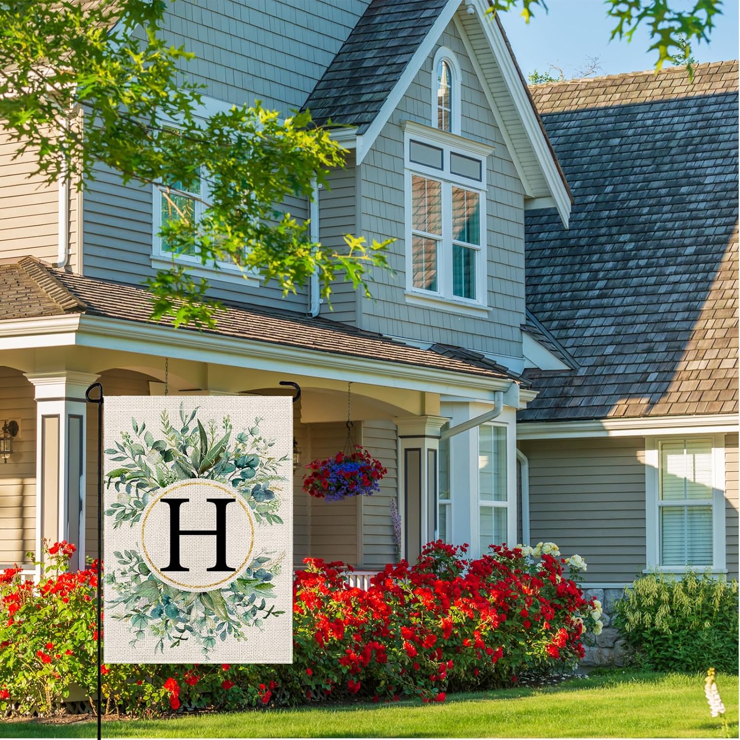 wyooxoo Monogram Letter H Floral Garden Flag 12x18 Inch Double Sided For Outside Small Burlap Family Last Name Initial Outdoor Yard Flag (H) - Image 3