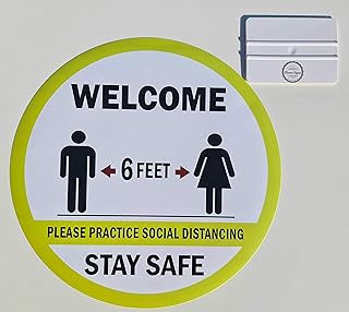 CLEVER SIGNS Social Distancing Floor Decals, Size 12", 6 Decals Per Pack+ Scraper, Social Distancing Sign, Welcome Practice Social Distancing, Social Distancing Floor Stickers