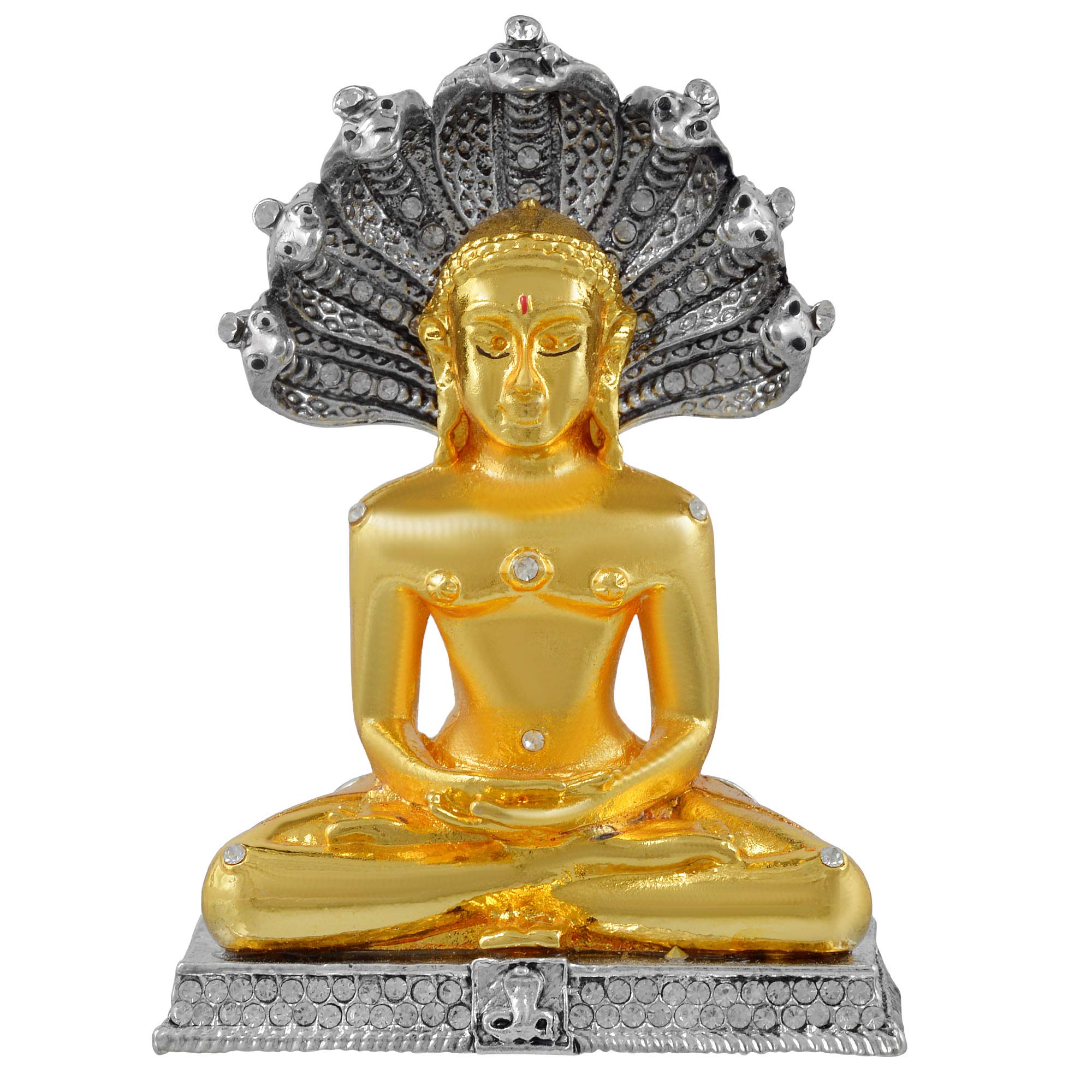 Memoir Gold Plated Brass CZ Studded Bhagwan Parshvanath Jain God Idol Home