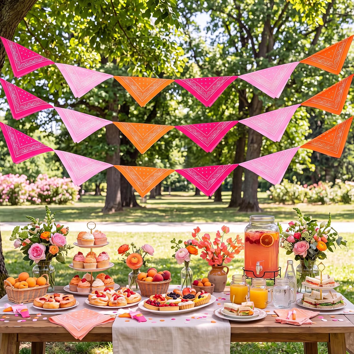 3 Pack 14.7 ft Square Scarf Bandana Banner Pink and Orange