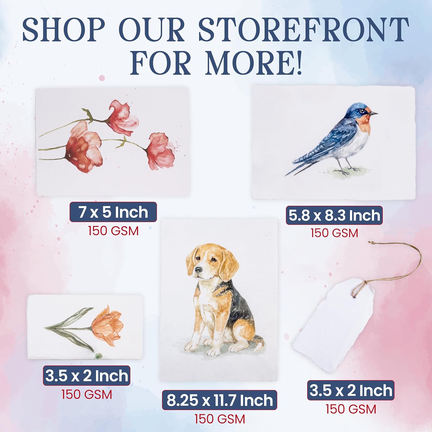 Wanderings Handmade Deckle Edge Tent Cards – Folded to 5 x 7/12.5x18cm – 150 GSM - 25-Pack – Textured Cotton Paper – Ideal for Placecards, Blank Name Cards, Table Settings, Gift Tags, Love Notes