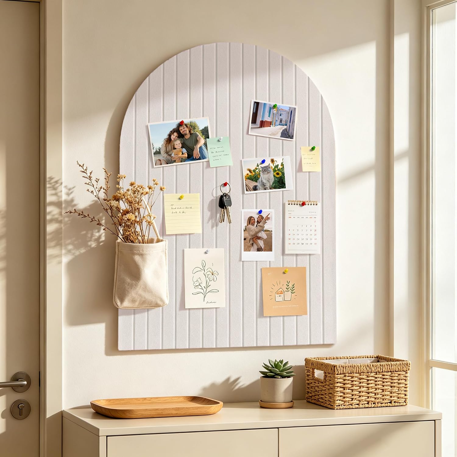 Markdang Large Arched Felt Bulletin Board 35" x 24", 6 Pack Cork Boards Alternative for Walls with 30 Pins, 40 Adhesive Tabs, Pin Board Tiles for Home Office Classroom Decor, Photos Display (Oatmeal)