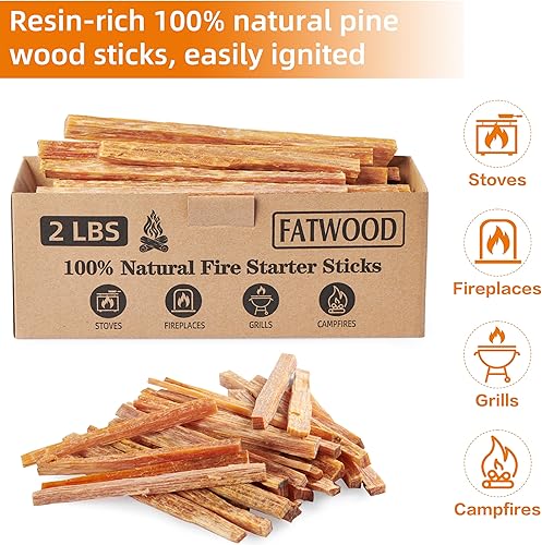 Miniatura 3 de Palitos de inicio de fuego de madera de grasa de 2 libras, 100% natural para estufas, madera de pino para chimeneas, fogatas, hogueras, parrilla