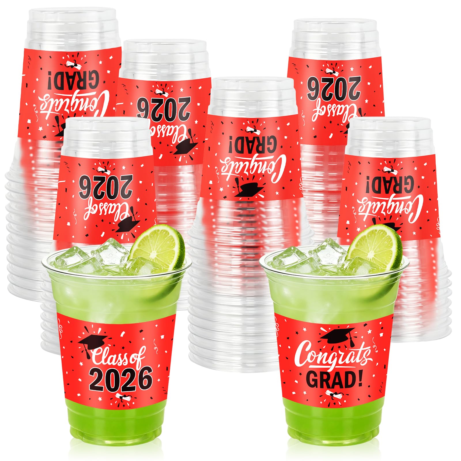 TLTSTE 60 Pcs 12oz Red Graduation Plastic Cups Class of 2026 Graduates Disposable Tableware Set, PET Cups for High School College Graduation,Congrats Grad Party Supplies Decorations