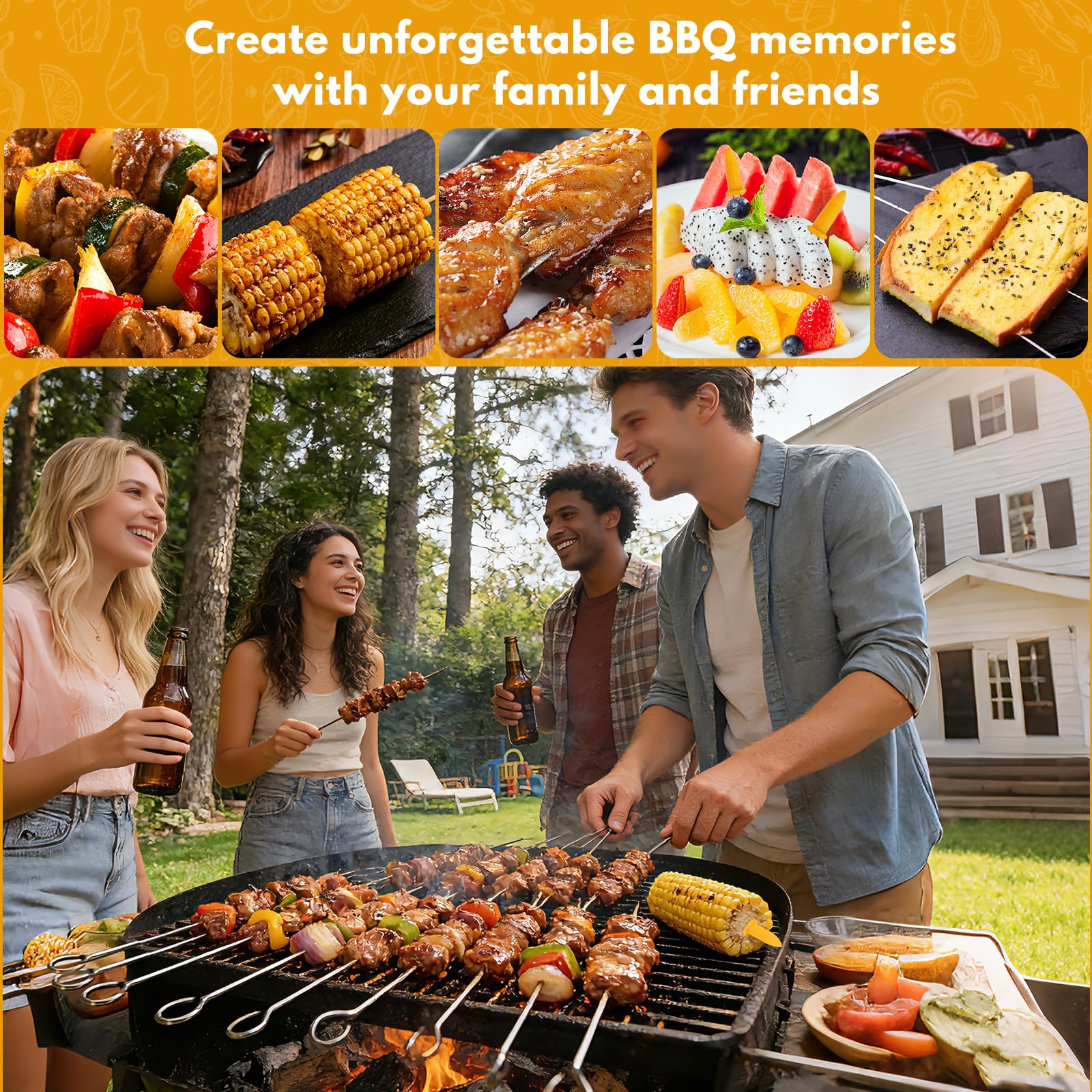 26 PCS Metal BBQ Skewers Set,7.87''/20cm Metal BBQ Sticks with Corn On The Cob Holders,Chicken Kebab Skewers Reusable Food-Grade, Stainless Steel Kebab Skewers for Grilling, Oven, and BBQ — view 7