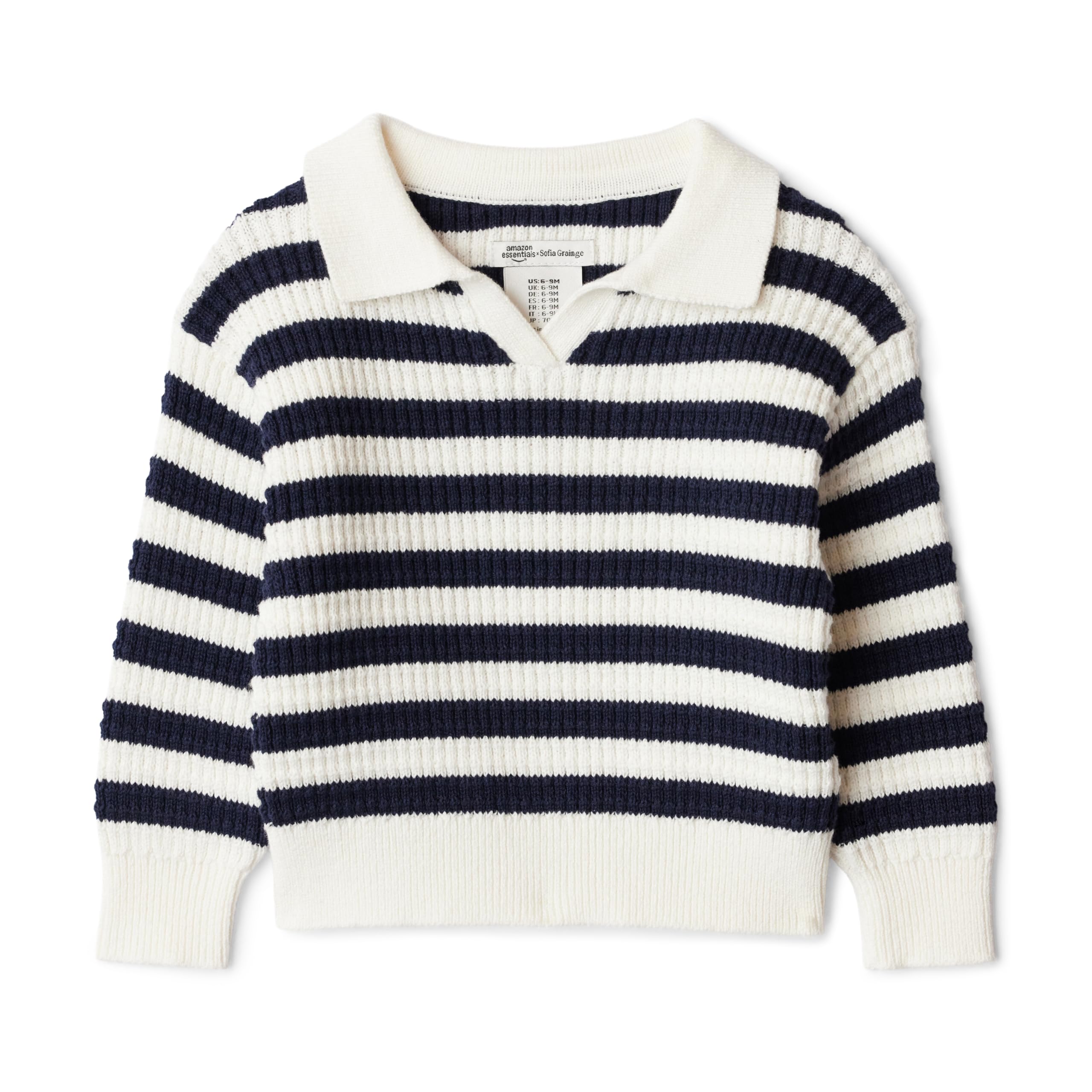Amazon Essentials x Sofia Grainge Baby Boys' Mommy & Me Cotton Crochet Sweaters & Tank Sets, Ivory Navy Polo Stripe, 18 Months